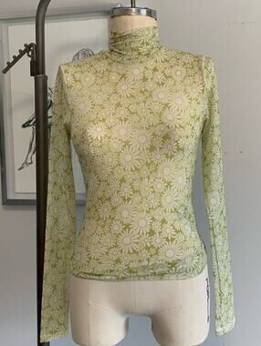 Levi’s 60s Inspired Sheer Daisy Top Green Floral Retro Boho Small Long Sleeve